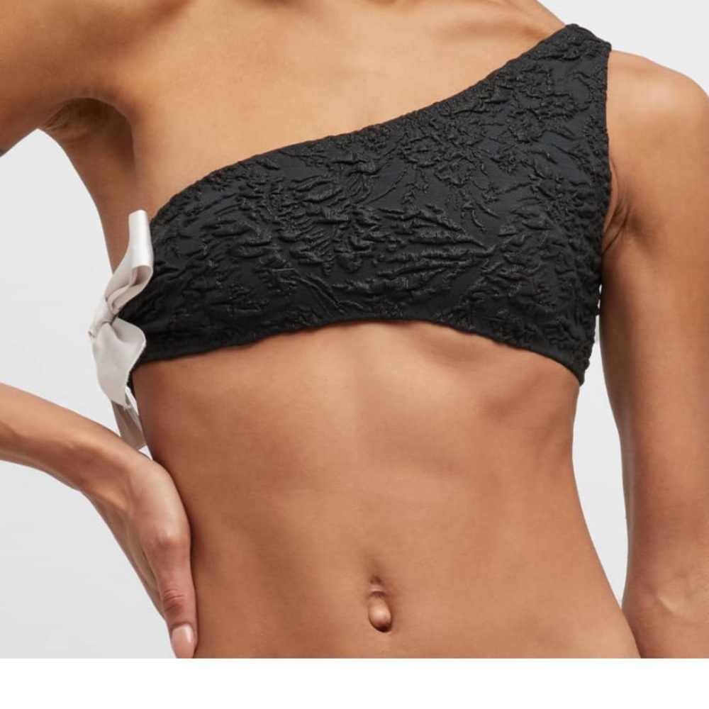 NWT Giambattista One-Shoulder Black Lace Bikini Top S